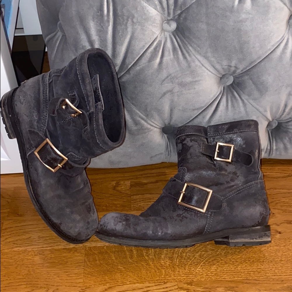 Jimmy Choo Youth tactile suede leather biker boots